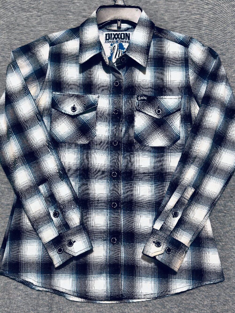 Dixxon Flannel West Coast Customs Plaid Women Small Blue Black White Long Sleeve